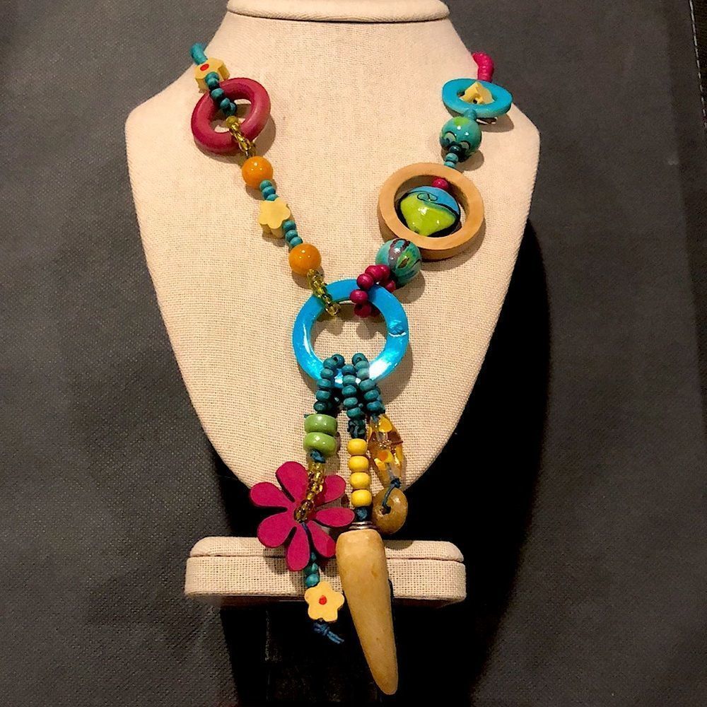 TRESKA Modern Abstract Multicolor MultiMedia Y Drop Necklace